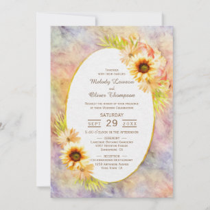 Rustic Painted Gold Sunflower Floral Wedding Invitation