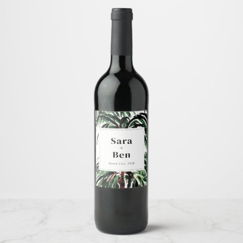 Rustic Painted Palm Trees Beach Wedding Wine Label
