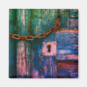 Rustic painted wood door keyhole vintage magnet