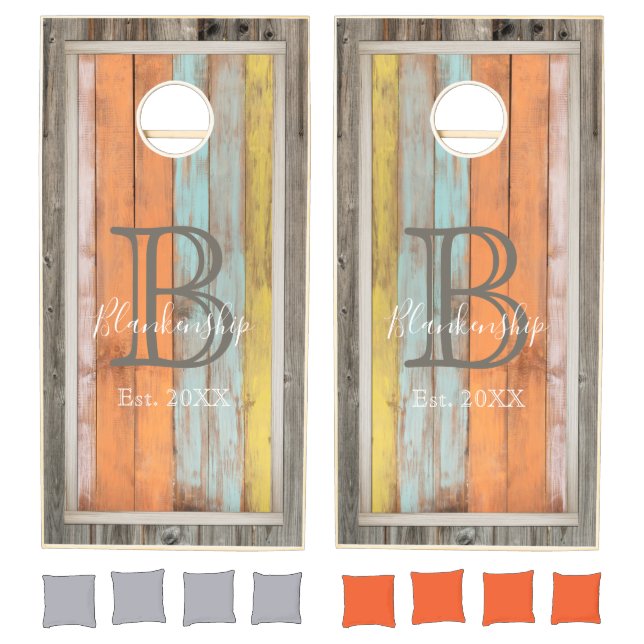 Rustic Painted Wood Monogram Square Cornhole Set (Set)