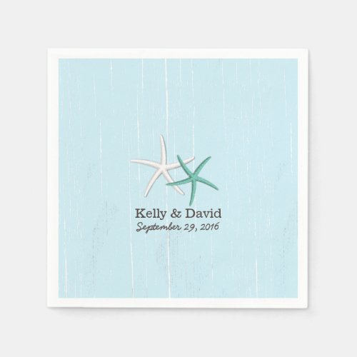 Rustic Pair of Starfish Light Blue Beach Wedding Paper Napkins