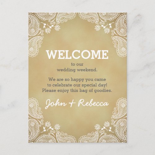 Rustic Paisley Welcome To Our Wedding Postcard