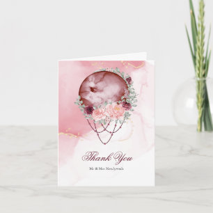 Rustic Pale Blush and Maroon Celestial Moon Letterpress Thank You Card