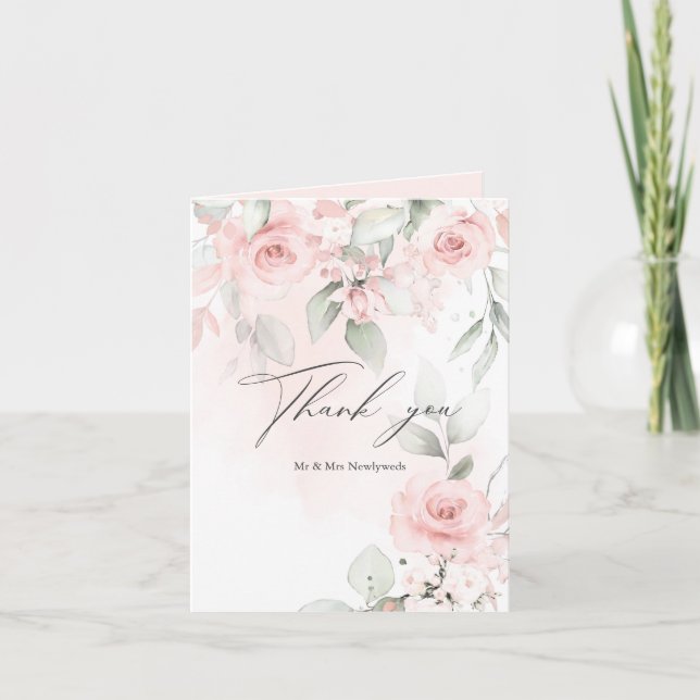 Rustic Pale Blush Pink Roses  Thank You Card (Front)