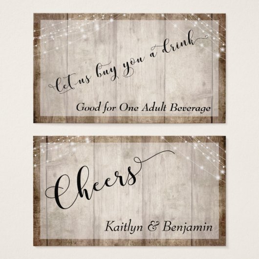 Rustic Pale Brown Wood Light Strings Drink Ticket (Front & Back)