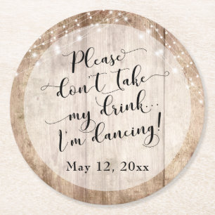 Rustic Pale Brown Wood & Lights, "I'm Dancing" Round Paper Coaster