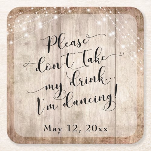 Rustic Pale Brown Wood  Lights Im Dancing Square Paper Coaster