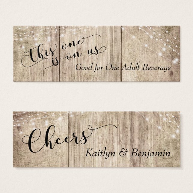 Rustic Pale Brown Wood w/ Lights Drink Tickets 3 (Front & Back)