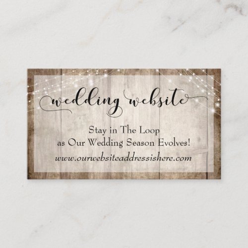 Rustic Pale Brown Wood w Lights Wedding Website Enclosure Card