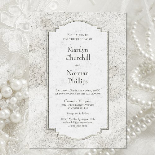 Rustic Pale Gray Carved Stone Wedding Invitation