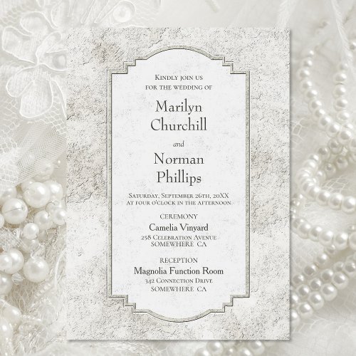 Rustic Pale Gray Carved Stone Wedding Invitation