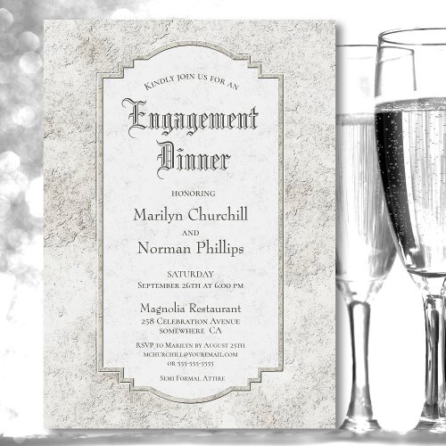 Rustic Pale Grey Carved Stone Engagement Dinner Invitation