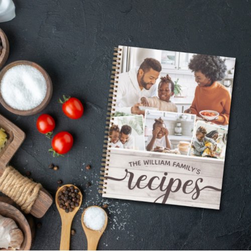 Rustic Pale Wood Photo Collage Family Recipes Notebook