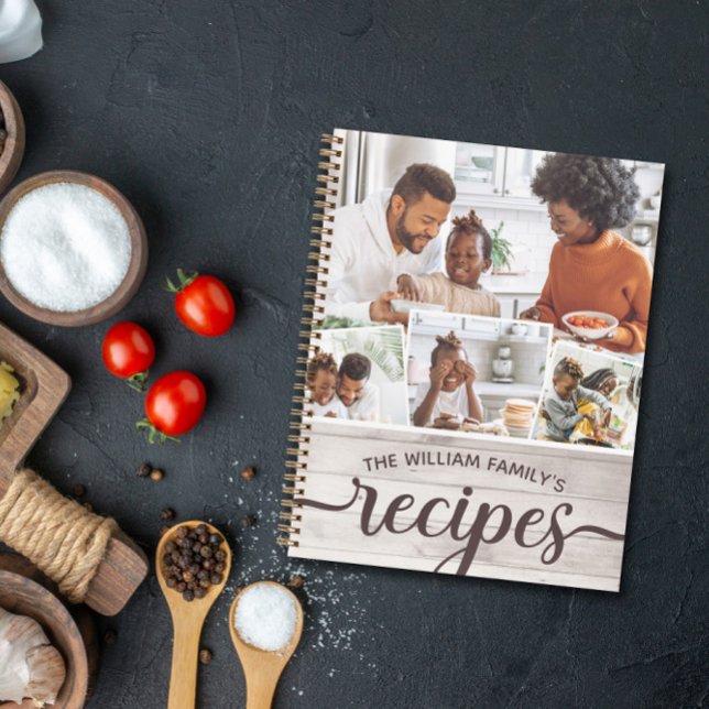 Rustic Pale Wood Photo Collage Family Recipes Notebook (Creator Uploaded)