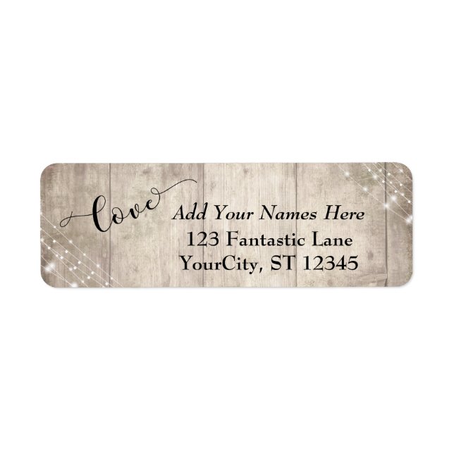 Rustic Pale Wood w/ Lights, "Love" Wedding 3 Label (Front)