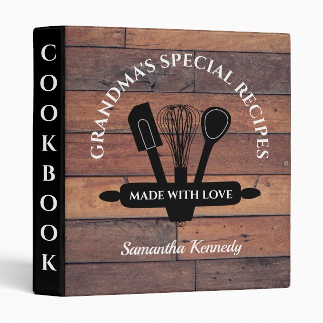 Rustic Pallet Wood Grand's Special Recipe Cookbook 3 Ring Binder (Front/Spine)