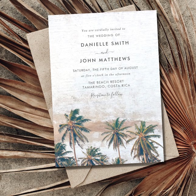 Rustic Palm Tree Beach Destination Wedding Invitation (Creator Uploaded)