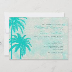 Rustic Palm Tree Burlap Wedding Invitations