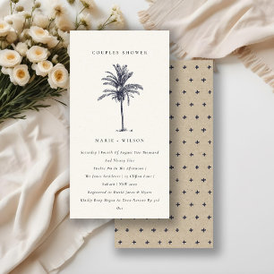 Rustic Palm Tree Navy Kraft Couples Shower Invite