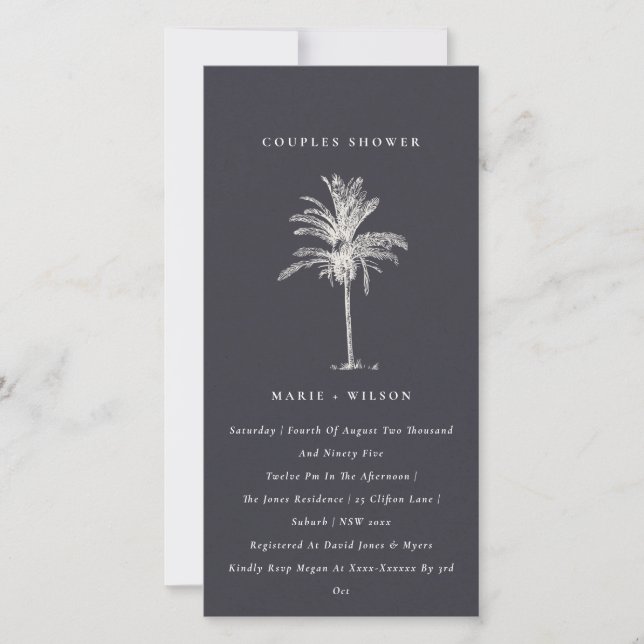Rustic Palm Tree Navy Kraft Couples Shower Invite (Front)