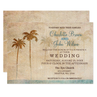 Rustic Palm Trees Beach Wedding Invitations