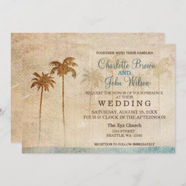 Rustic Palm Trees Beach Wedding Invitations