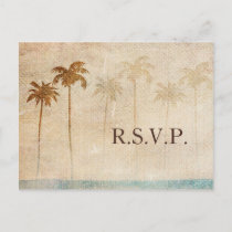 Rustic Palm Trees Beach Wedding rsvp Invitation Postcard