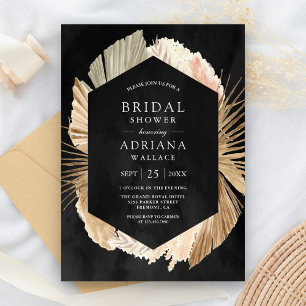 Rustic Pampas Dried Palm Black Bridal Shower Invitation