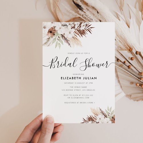 rustic pampas fall bridal shower invita invitation