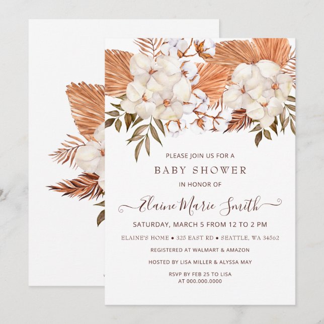 Rustic Pampas Gender Neutral Drive Baby Shower Invitation (Front/Back)