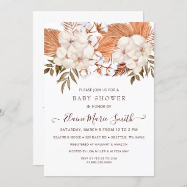 Rustic Pampas Gender Neutral Drive Baby Shower Invitation