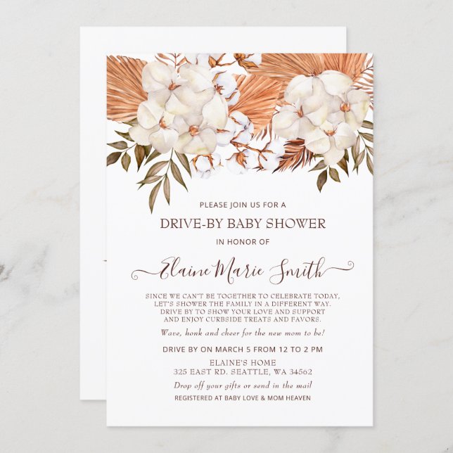 Rustic Pampas Gender Neutral Drive By Baby Shower Invitation (Front/Back)