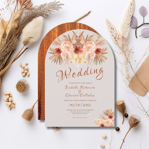Rustic Pampas Grass Bohemian Roses & Copper Invitation