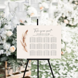 Rustic pampas grass botanical wedding seating plan poster