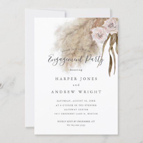 Rustic Pampas Grass Engagement Party   Invitation