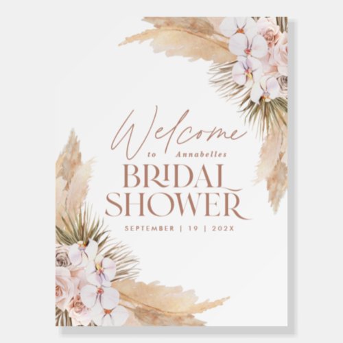 Rustic pampas grass floral bridal shower welcome f foam board