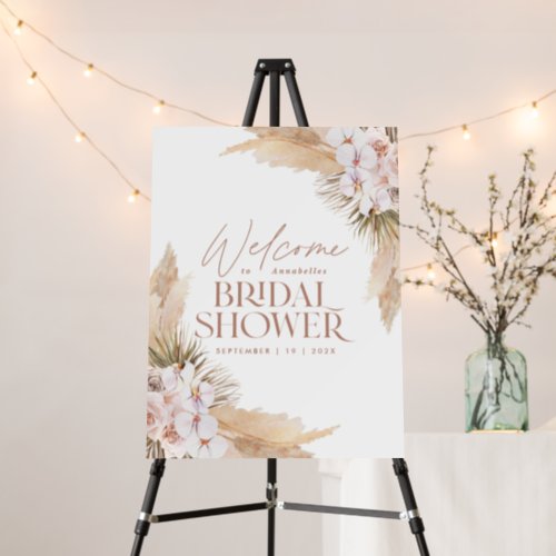 Rustic pampas grass floral bridal shower welcome foam board