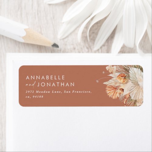 Rustic pampas grass floral  terracotta natural lab label