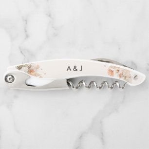 Rustic pampas grass floral wedding waiter's corkscrew