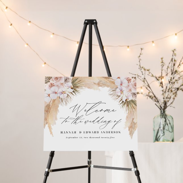 Rustic pampas grass floral wedding welcome foam bo board (In Situ (Stand))