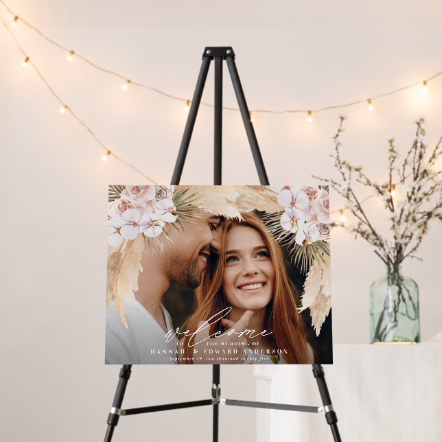 Rustic pampas grass floral wedding welcome foam bo board (In Situ (Stand))