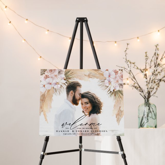 Rustic pampas grass floral wedding welcome foam bo foam board (In Situ (Stand))