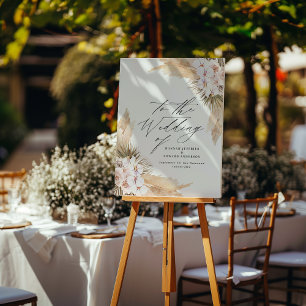 Rustic pampas grass floral wedding welcome foam board