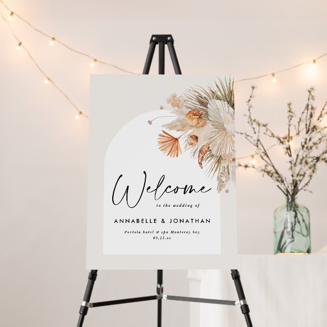 Rustic pampas grass floral welcome to the wedding foam board (In Situ (Stand))