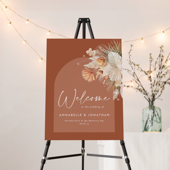 Rustic pampas grass floral welcome to the wedding foam board