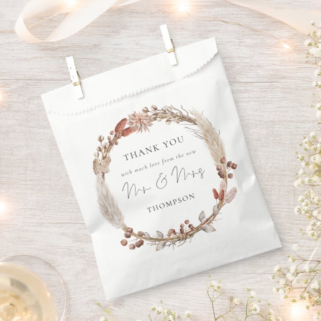 Rustic Pampas Grass Frame New Mr Mrs Thank You Favor Bag (Clipped)