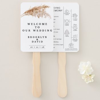 Rustic Pampas Grass Pictograms Wedding Program  Hand Fan by figtreedesign at Zazzle
