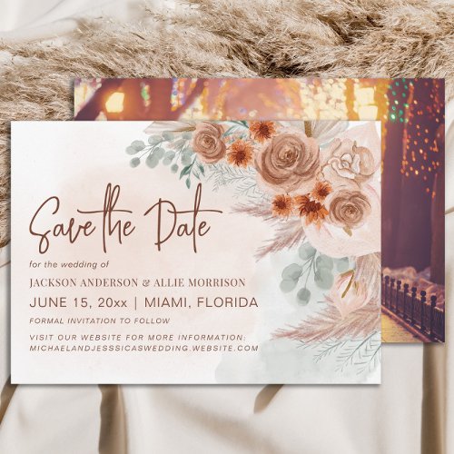 Rustic Pampas Grass Terracotta Wedding  Save The Date
