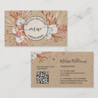 Rustic Pampas Grass Watercolor Boho Logo Business Card