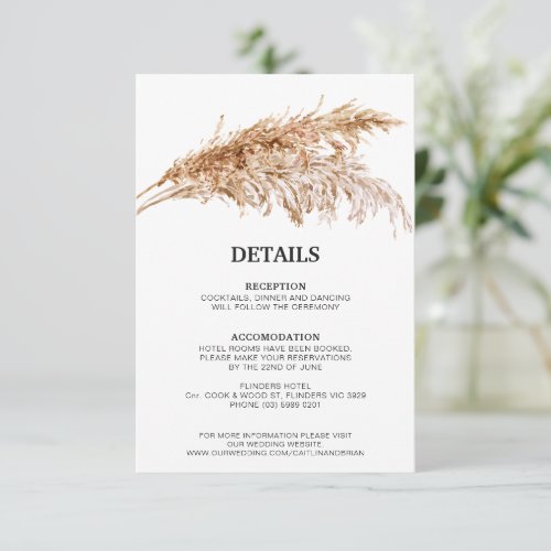 Rustic Pampas Grass Wedding Enclosure Card